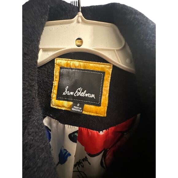 Sam Edelman Black Wool Pea coat Size 8 colorful lining long - Picture 3 of 10